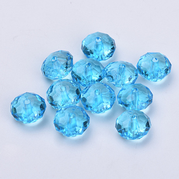 Transparent Acrylic Beads, Faceted, Rondelle, Deep Sky Blue, 8x5mm, Hole: 1.4mm, about 2700pcs/500g