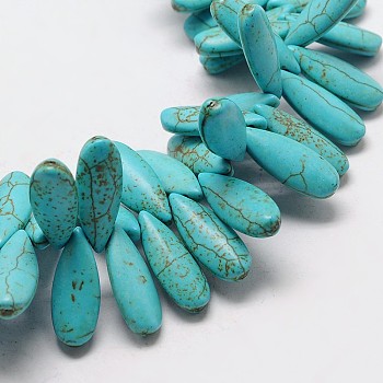 Synthetical Dyed Turquoise Teardrop Bead Strand, Turquoise, 25x10x5mm, Hole: 1mm, about 760pcs/kg
