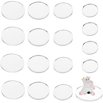 16Pcs 4 Style Flat Round Acrylic Display Base, for Miniatures, Models and Garage Kits, Clear, 29.5~59.5x4mm, 4pcs/style