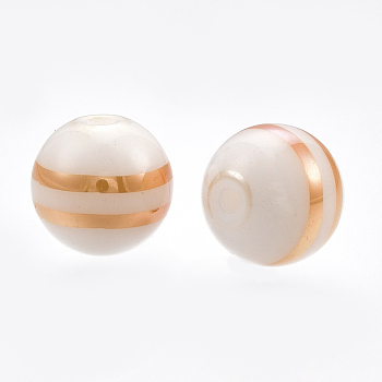 Electroplate Glass Beads, Stripe Round, Orange, 8mm, Hole: 1mm, 300pcs/bag