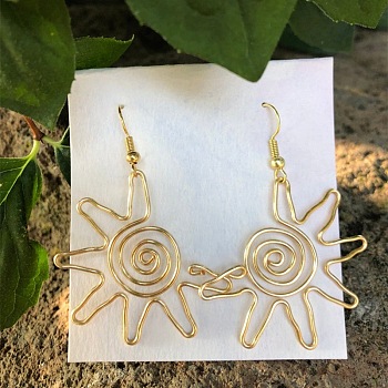 Alloy Dangle Earrings for Women, Sun, Golden, 50mm