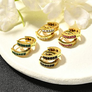304 Stainless Steel Hoop Earrings for Women, with Rhinestone, Ion Plating(IP), Ring, Real 14K Gold Plated, Mixed Color, 13.5x3mm