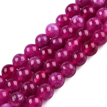 Natural Quartz Beads Strands, Dyed & Heated, Imitation Tourmaline, Round, Hot Pink, 6~6.5mm, Hole: 1mm, about 56pcs/strand, 13.78 inch(35cm)