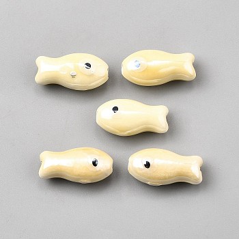 Handmade Porcelain Beads, Fish Shape, Famille Rose Porcelain, Light Goldenrod Yellow, 20x10x8mm, Hole: 2mm