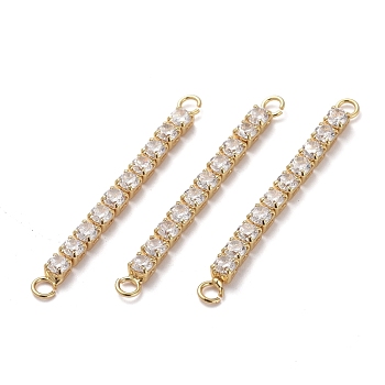Brass Micro Pave Cubic Zirconia Links, Rectangle Bar, Golden, Clear, 41x3x3mm, Hole: 2mm