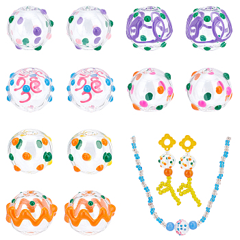 Elite 12Pcs 6 Style Transparent Glass Enamel Beads, Round, Mixed Color, 14x13~14mm, Hole: 2mm, 2pcs/style