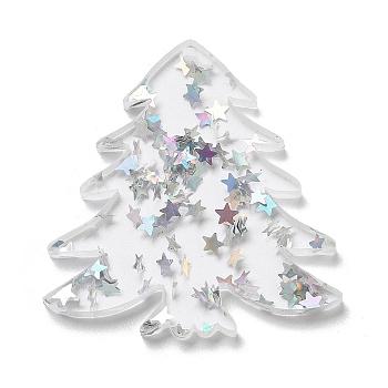 Christmas Theme Opaque Printed Acrylic Pendants, Christmas Tree, White, 37.5x35.5x2.5mm, Hole: 1.5mm