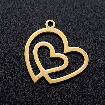 201 Stainless Steel Pendants, Heart with Heart, Golden, 20x19.5x1mm, Hole: 1.5mm