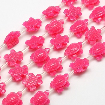 Synthetic Coral Beads Strands, Dyed, Tortoise, Deep Pink, 15x12x7mm, Hole: 2mm, about 22pcs/strand, 11.5 inch