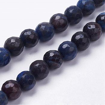 Natural Silver Leaf Jasper Beads Strands, Round, Faceted, Dyed, Blue, 8mm, Hole: 1mm, about 26pcs/strand, 7.9 inch(20.3cm)
