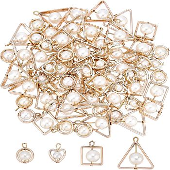 CHGCRAFT 80Pcs 4 Style ABS Plastic Imitation Pearl Pendants, with UV Plating Acrylic Findings, Light Gold, Mixed Shape, Creamy White, 16~26x12~24x6~10mm, Hole: 1.5mm, 20pcs/style