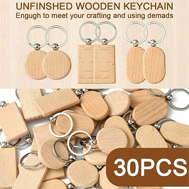 30Pcs 3 Style Rectangle/Flat Round Wooden Blank Engravable Tags Keychain(KEYC-YW0001-08)-3