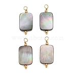 Natural Freshwater Shell Pendants, Rectangle Charm, with 304 Stainless Steel Findings, Ion Plating(IP), Long-Lasting Plated, Real 18K Gold Plated, 29.5~30.5x13x3.5mm, Hole: 2.5mm(SH-CBA5EEC-17G)