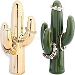 2Pcs 2 Styles Porcelain Home Display Decorations, Cactus, Mixed Color, 90x60x40mm, 1pc/style(DJEW-FG0001-14)