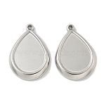 304 Stainless Steel Pendant Cabochon Settings, Teardrop, Stainless Steel Color, Tray: 14x18.5mm, 26.5x18.5x3mm, Hole: 1.6mm(STAS-D127-12P)