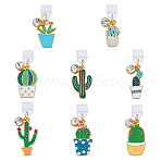 8Pcs Plastic Mobile Dustproof Plugs, with Alloy Enamel Pendants, Catus, Golden, 32~40mm, 8pcs/set(HJEW-HY00086)