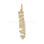 Brass Micro Pave Cubic Zirconia Pendants, Cadmium Free & Nickel Free & Lead Free, Word Lucky, Real 18K Gold Plated, 35.5x5.5x3.5mm, Hole: 5x3.5mm(KK-C058-13G)