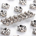 Brass Rhinestone Spacer Beads, Cadmium Free & Lead Free, Grade A, Wavy Edge, Platinum Metal Color, Rondelle, Crystal, 8x3.8mm, Hole: 1mm(RB-A014-L8mm-01P)