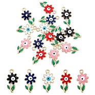 20Pcs 5 Colors Rack Plating Alloy Enamel Pendants, Cadmium Free & Nickel Free & Lead Free, Light Gold, Flower with Evil Eye, Mixed Color, 25.5x14x3.5mm, Hole: 2mm, 4pcs/color(FIND-SZ0005-83)