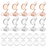 DICOSMETIC DIY Flat Round Leverback Earring Making Kit, Including Ion Plating(IP) 304 Stainless Steel Leverback Earring Findings, Dome Transparent Glass Cabochons, Rose Gold & Stainless Steel Color, Earring Setting: 32pcs/set(STAS-DC0004-81)