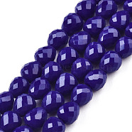 Opaque Solid Color Glass Beads Strands, Faceted, Teardrop, Midnight Blue, 4.5~5x4x4mm, Hole: 1mm, about 97~101pcs/strand, 16.54~18.5 inch(42~47cm)(GLAA-N045-002-A01)