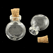 Flat Round Glass Bottle for Bead Containers, with Cork Stopper, Wishing Bottle, Clear, 25x20x13mm, Hole: 6mm, Bottleneck: 9mm in diameter, Capacity: 1.2ml(0.04 fl. oz)(AJEW-R045-07)
