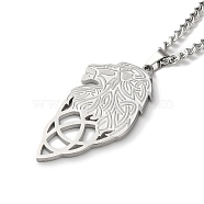 304 Stainless Steel Pendant Necklaces, Lion with Witch Knot, Stainless Steel Color, 17.72 inch(45cm)(NJEW-C017-02P)
