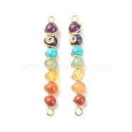 Chakra Natural & Synthetic Gemstone Copper Wire Wrapped Connector Charms, Natural Red Jasper & Red Aventurine & Green Aventurine & Dyed Lapis Lazuli & Amethyst, Synthetic Citrine & Synthetic Turquoise, Light Gold, 69.5x10x9mm, Hole: 3.2mm(PALLOY-JF01623)