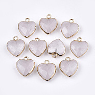 Electroplate Natural Quartz Crystal Pendants, Rock Crystal Pendants, with Cadmium Free & Nickel Free & Lead Free Iron Findings, Faceted, Heart, Golden, 16~17x14~15x6~7mm, Hole: 1.8mm(G-T112-03I)