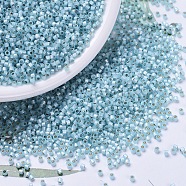 MIYUKI Delica Beads, Cylinder, Japanese Seed Beads, 11/0, (DB0628) Dyed Aqua Silver Lined Alabaster, 1.3x1.6mm, Hole: 0.8mm, about 20000pcs/bag, 100g/bag(SEED-J020-DB0628)