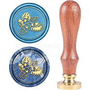 Wax Seal Stamp Set, Sealing Wax Stamp Solid Brass Head,  Wood Handle Retro Brass Stamp Kit Removable, for Envelopes Invitations, Gift Card, Leaf Pattern, 83x22mm(AJEW-WH0208-334)