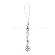 Tibetan Style Alloy with Glass Mobile Straps, Clover, Antique Silver, 11.5cm(HJEW-JM02312)