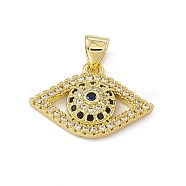 Rack Plating Brass Micro Pave Colorful Cubic Zirconia Pendants, Cadmium Free & Lead Free, Long-Lasting Plated, Eye Charm, Real 18K Gold Plated, 14.5x20.5x4mm, Hole: 4.5x3.5mm(ZIRC-I061-13G)