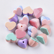 Opaque Acrylic Beads, Two Tone, with Flat Plate, Half Drilled, Heart, Mixed Color, 15x18x13.5mm, Half Hole: 2.5mm(X-SACR-N007-10)