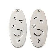 316L Surgical Stainless Steel Pendants, Stainless Steel Color, Laser Cut, Oval with Moon & Star, 25x11x1mm, Hole: 1.3mm(STAS-K280-06B-P)