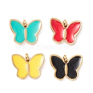 Vacuum Plating 304 Stainless Steel Enamel Pendants, Light Gold, Butterfly, Mixed Color, 12.5x16x4mm, Hole: 2.4mm(STAS-G255-18G)