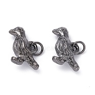 Brass Charms, with Jump Rings, Crows Bird, Gunmetal, 11.5x17x6mm, Jump Ring: 5x0.6mm, Inner Diameter: 3.5mm(KK-C225-01B)