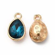 Faceted Glass Rhinestone Pendants, with Golden Tone Zinc Alloy Findings, Teardrop Charms, Marine Blue, 15x9x5mm, Hole: 2mm(GLAA-I051-A16)