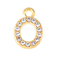 Golden Tone Alloy Rhinestone Pendants, Letter O, 13mm(PW-WGCC773-15)