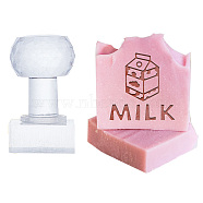 Clear Acrylic Soap Stamps with Big Handles, DIY Soap Molds Supplies, Milk, 60x38x38mm, Pattern: 35x35mm(DIY-WH0445-016)