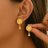 Vintage Flat Round Coin Brass Stud Earrings, Golden, 25x14mm(QH3726)