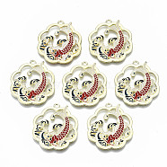 Chinese Style Alloy Pendants, with Enamel, Flower with Fish, Cadmium Free & Lead Free, Red, Light Gold, 29.5x27x1.5mm, Hole: 1.8mm(X-RESI-R431-13-RS)