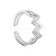 TINYSAND 925 Sterling Silver Cuff Rings, Open Rings, with Hearts and Arrows Cubic Zirconia, Heart Beat, Silver, Size 6(16mm)(TS-R415-S)
