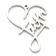 304 Stainless Steel Pendants, Heart with Word Faith, Stainless Steel Color, 38x29x2mm, Hole: 1.8mm(STAS-B016-06P)