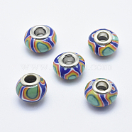 Handmade Polymer Clay European Beads, with Silver Color Plated Brass Cores, Large Hole Beads, Rondelle, Colorful, 13~16x8~11mm, Hole: 4.5~5mm(CLAY-K002-C23)