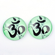 Yoga Theme Glass Cabochons, for DIY Projects, Half Round/Dome, Black, 25x6mm(X-GGLA-L011-25mm-04)
