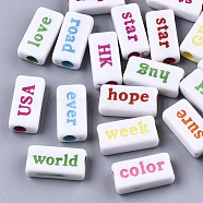 Opaque Acrylic Beads, Rectangle with Words, Mixed Color, 7.5x15x4.5mm, Hole: 3mm, about 1180pcs/500g(MACR-S273-32)