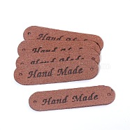 Microfiber Leather Labels, Handmade Embossed Tag, with Holes, for DIY Jeans, Bags, Shoes, Hat Accessories, Rectangle with Word Handmade, Saddle Brown, 12x45mm(DIY-TAC0005-55E)