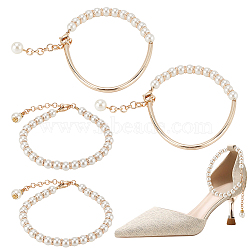 Elite 4Pcs 2 Styles Plastic Pearl Beaded Anklets Set, with Alloy Arch Links, Golden, 9~9-5/8 inch(22.8~24.5cm), 2pcs/style(AJEW-PH0011-64)