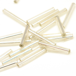 Silver Lined Transparent Glass Bugle Beads, Clear, 15x2.5mm, Hole: 0.5mm, about 5000pcs/bag(SEED-R028-2x15-B02)